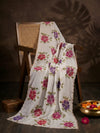 Luxe Organza Womens White Dupatta with Floral Brush Print Embellishment