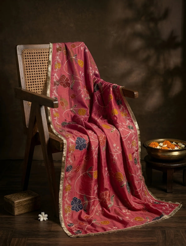 Luxe Cosmos Womens Pink Dupatta with Zari Brush Print & Lace Border