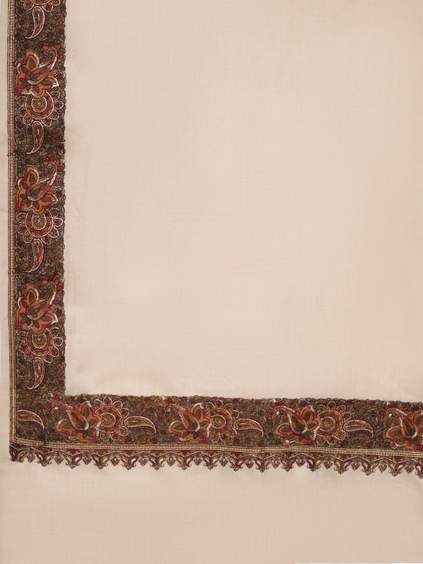 Classic Woolen Mens Shawl with Embroidered Border in Rich Beige (80 x 40 Inches)