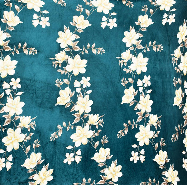 Premium Winter Flannel Bedsheet | 300 GSM | Teal Floral Design | 90×100 inches Bedsheet My Store 
