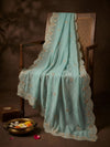 Luxe Rangoli Women Blue Dupatta with 4 Side Scalloped Embroidered Border & Buti Embellishment