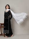 Elegant White Cotton Dupatta with Subtle Woven Stripes & Tassel Detailing (Size: 2.5x1 m Approx)