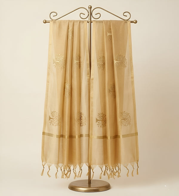 Elegant Gold Cotton Zari Buta Dupatta | Lightweight Ethnic Drape