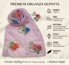 Luxe Organza Women Pink Dupatta with Handbrush Floral Art & Beads