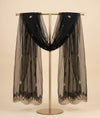 Black Organza Mens Dupatta – Scalloped Cutwork Border with Buti Work