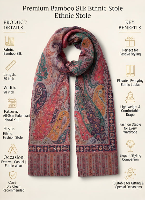 Reserve Mens All-Over Paisley & Floral Print Bamboo Silk Grey Stole