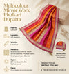 Luxe Chinon Multicolour Mirror Work Embroidered Phulkari Dupatta with Scalloped Lace Border