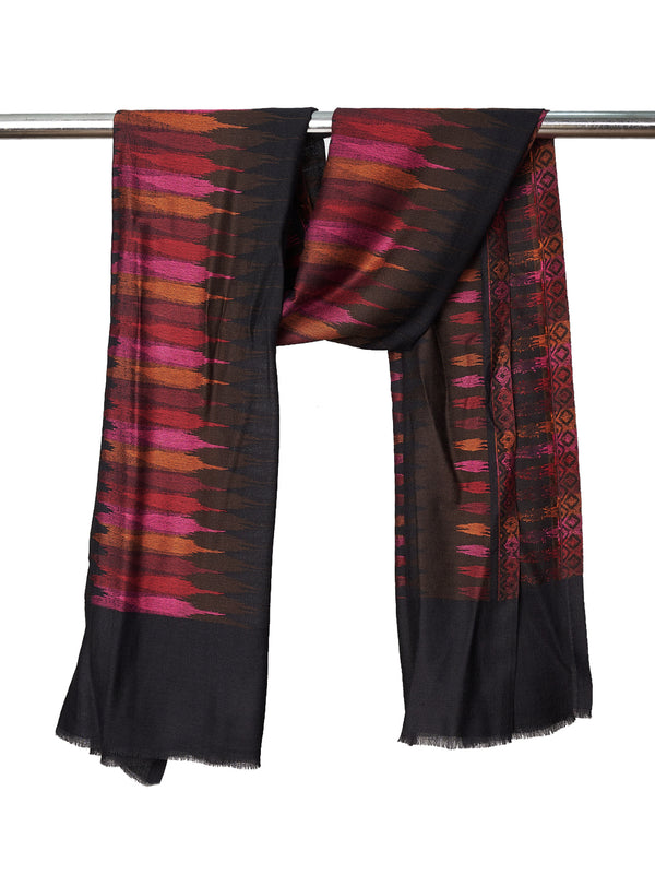 Woolen Mens Stole with Ikat-Inspired Woven Design | Refined Ethnic Wrap (80 × 28 Inches)