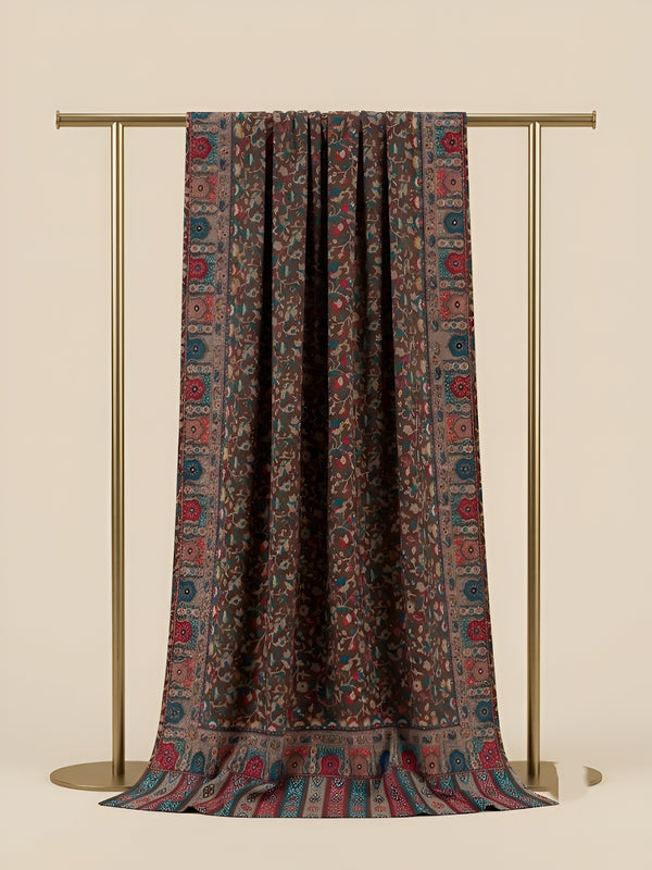 Reserve Mens Bamboo Silk Floral Kalamkari Printed Brown Stole