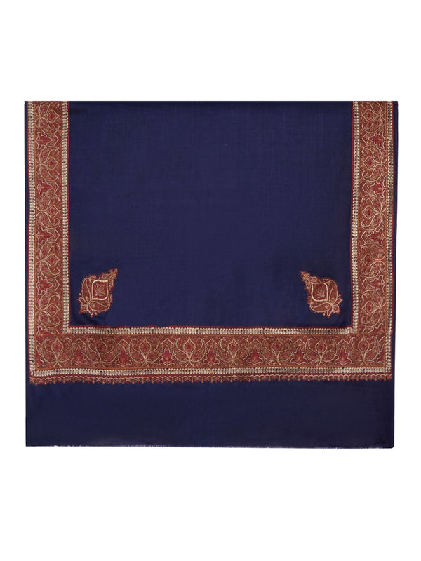 Blue Woolen Women Shawl with Intricate Embroidered Detailing – Winter Wrap (80 x 40 Inches)