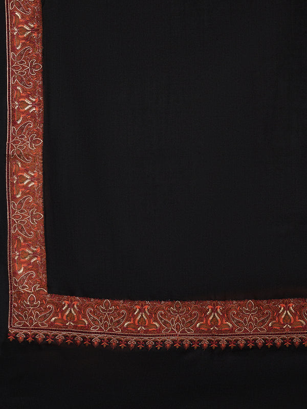 Black Woolen Mens Shawl with Traditional Multicolour Embroidered Border (80 x 40 Inches)