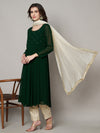 Ivory Chinon Dupatta with Gold Stripe Sequin Work & Gota Border (Size: 2.5x1 m Approx)