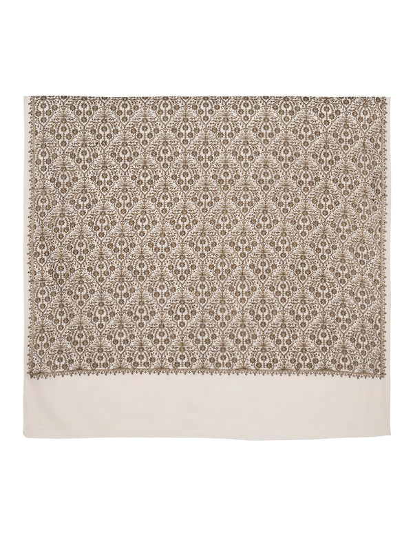 Woolen Mens Shawl in White with All-Over Floral Jaal Weave (80 x 40 Inches)