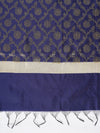 Dark Blue Banarasi Silk Dupatta with All-Over Woven Floral Motifs & Rich Zari Border (Size: 2.5x1 m Approx)