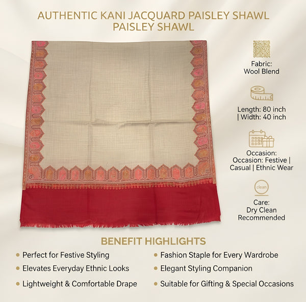 Naqsh-e-Kashmir Woven Kani Jacquard Maroon Shawl with Solid Panel & Traditional Border