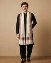 Mir-e-Khas Men's Kashmir-Inspired Kani Paisley & Geometric Border Wool Blend White Shawl