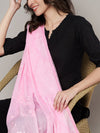 Soft Pink Ombre Dupatta with Cotton Thread Floral Embroidery & Lace Border (Size: 2.5x1 m Approx)