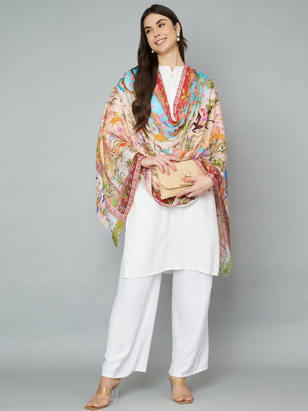 Bamboo Silk Heritage Printed Women Stole | Elegant Artisanal Statement Wrap (80 × 28 Inches)