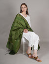 Green Banarasi Silk Dupatta with Gold Zari Buti & Ornate Border (Size: 2.5x1 m Approx)