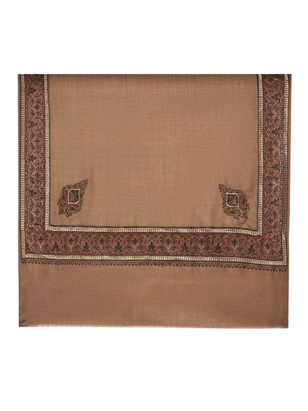 Brown Woolen Women Shawl with Intricate Embroidered Detailing – Winter Wrap (80 x 40 Inches)