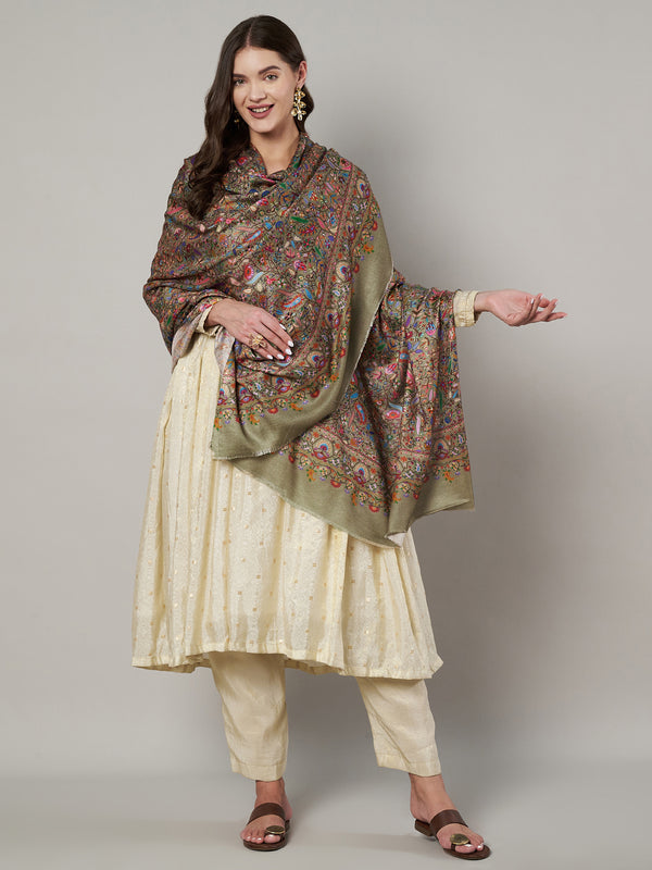 Bamboo Silk Bottle Green Kashmiri Women Stole with Traditional Paisley Jaal | Soft & Elegant | 80×28 Inches