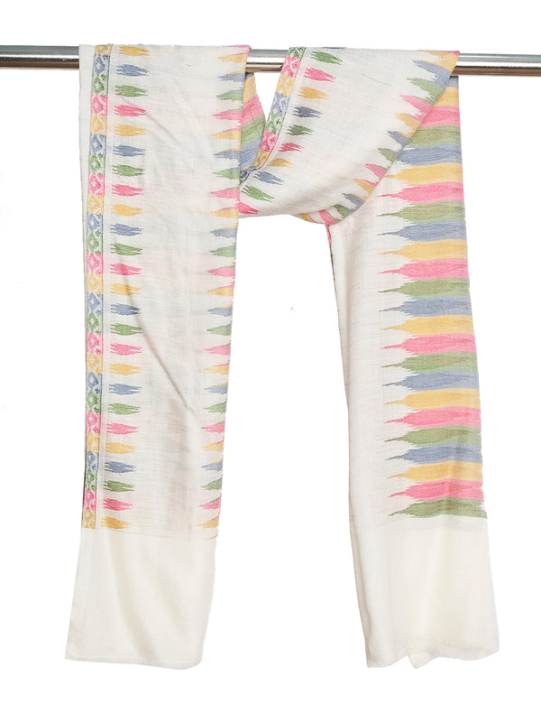 Woolen Women Stole with Ikat-Inspired Woven Motifs | Elegant Ethnic Wrap (80 × 28 Inches)
