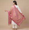 Pink Khadi Cotton Dupatta with Subtle Sheen & Border Detailing | Soft Textured Ethnic Dupatta