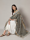 Black Georgette Dupatta with Gold Foil Booti & Lace Border (Size: 2.5x1 m Approx)
