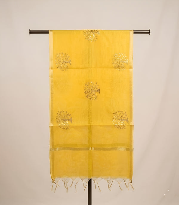 Elegant Yellow Cotton Zari Buta Dupatta | Lightweight Ethnic Drape