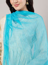 Aqua Chanderi Silk Dupatta with Gold Border & Tassels (Size: 2.5x1 m Approx)