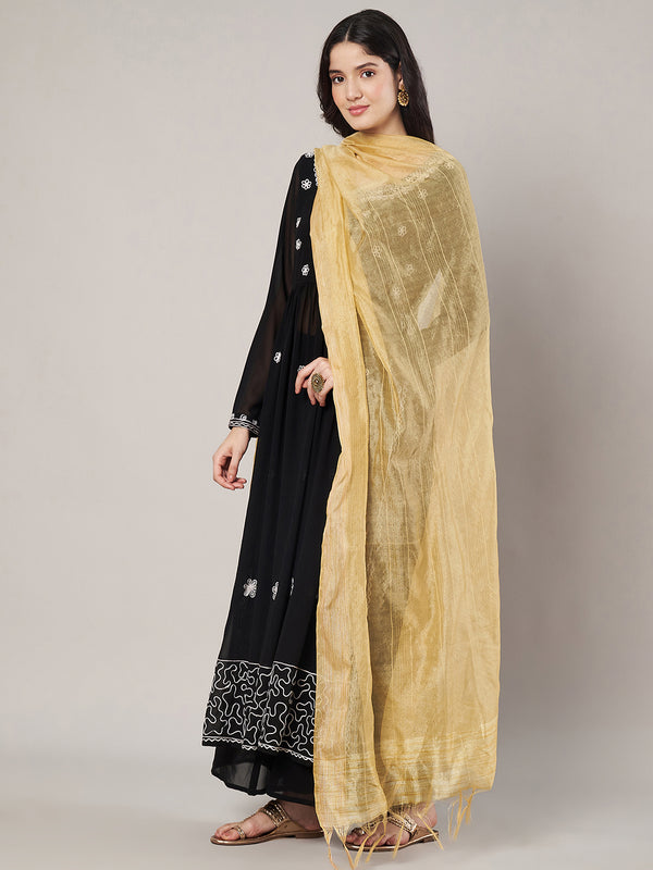 Gold Chanderi Silk Dupatta with Gold Border & Tassels (Size: 2.5x1 m Approx)