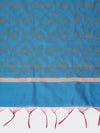 Sky Blue Banarasi Silk Dupatta with All-Over Woven Floral Motifs & Rich Zari Border (Size: 2.5x1 m Approx)