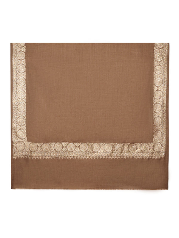 Brown Woolen Women Shawl with Gold Border – 80x40 Inches