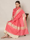 Pink Woolen Women Shawl with Gold Border – 80x40 Inches
