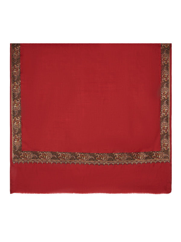 Classic Woolen Mens Shawl with Embroidered Border in Rich Maroon (80 x 40 Inches)