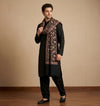 Mir-e-Khas Men's Kashmir-Inspired Jamawar Floral Paisley Vine Black Shawl