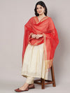 Coral Red Chanderi Silk Dupatta with Gold Border & Tassels (Size: 2.5x1 m Approx)