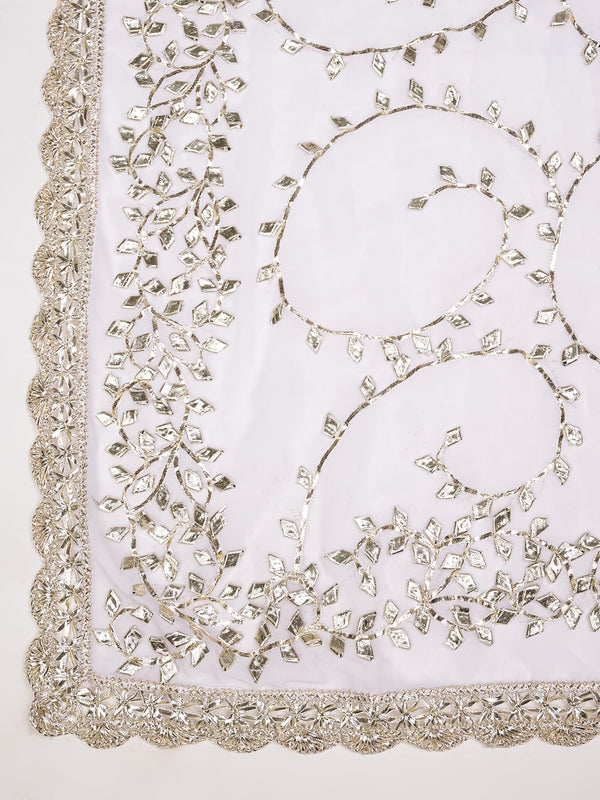 White Georgette Dupatta with Hand Gota Patti Work (Size: 2.5x1 m Approx)