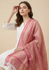 Pink Khadi Cotton Dupatta with Subtle Sheen & Border Detailing | Soft Textured Ethnic Dupatta