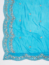 Sky Blue Chinon Dupatta with Scalloped Embroidered Border & Sequin Motifs (Size: 2.5x1 m Approx)