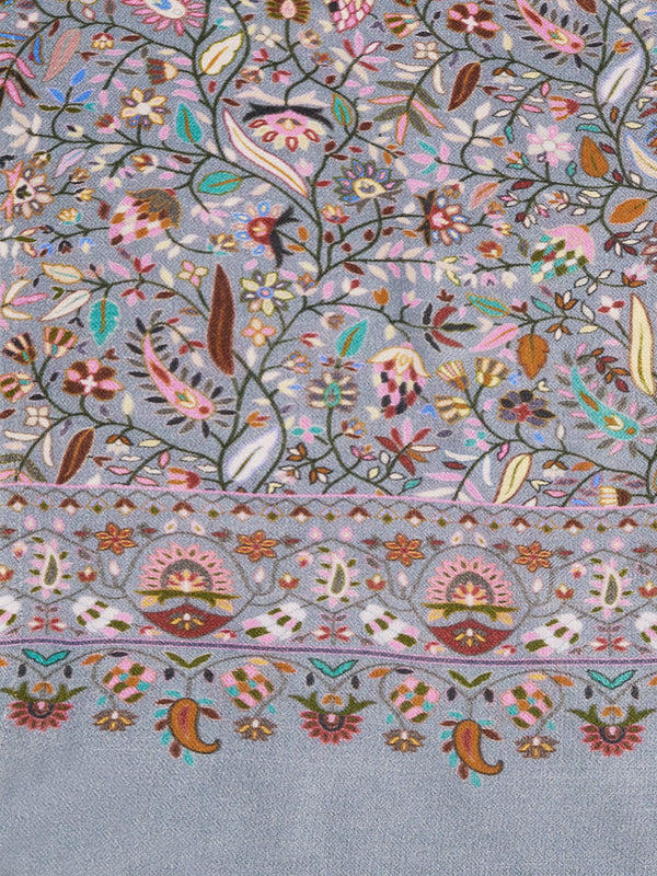Bamboo Silk Grey Kashmiri Women Stole with Traditional Paisley Jaal | Soft & Elegant | 80×28 Inches