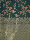 Bottle Green Paithani Silk Dupatta with Multicolour Floral Zari Weave (Size: 2.5x1 m Approx)