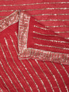 Maroon Chinon Dupatta with Gold Stripe Sequin Work & Gota Border (Size: 2.5x1 m Approx)