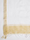White Chanderi Silk Dupatta with Gold Border & Tassels (Size: 2.5x1 m Approx)