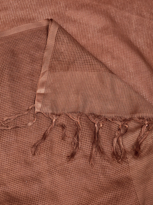 Brown Sheer Handwoven Cotton Dupatta with Tassel Finish (Size: 2.5x1 m Approx)