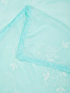 Soft Blue Dupatta with Cotton Thread Floral Embroidery & Lace Border (Size: 2.5x1 m Approx)