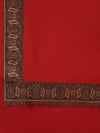 Woolen Women Shawl in Warm Red with Intricate Traditional Embroidered Border (80 x 40 Inches)