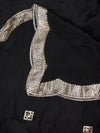 Black Chiffon Dupatta with Gold Motif Embellishment & Scalloped Border (Size: 2.5x1 m Approx)