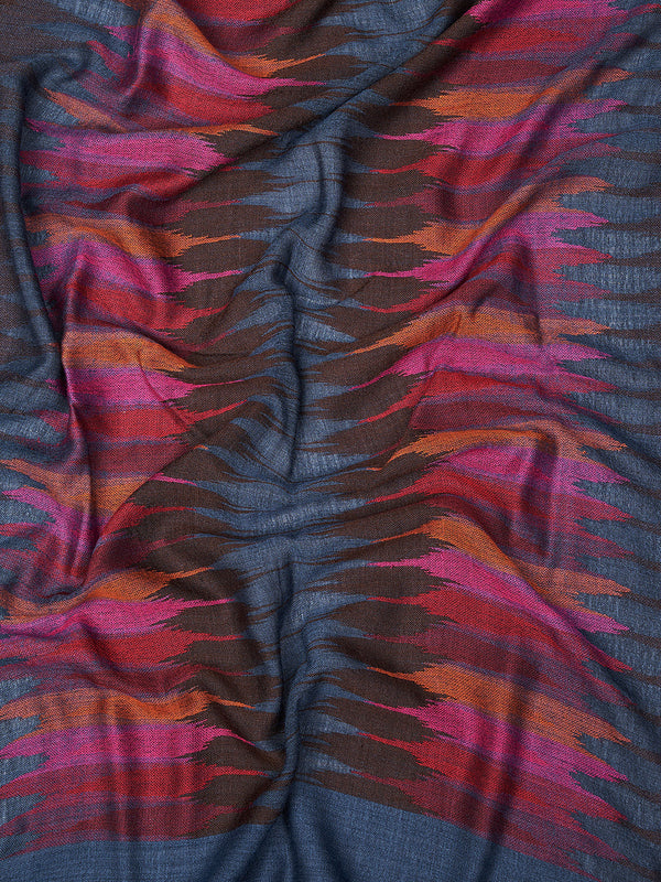Woolen Women Stole with Ikat-Inspired Woven Motifs | Elegant Ethnic Wrap (80 × 28 Inches)