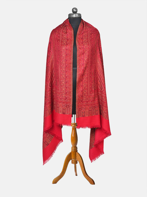 Red Jamawar Wool Blend Mens Shawl with Intricate Paisley Weave – 80×40 Inches